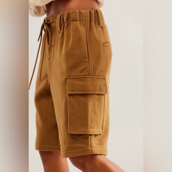 NWOT FREE PEOPLE Charli Wool Longline Cargo Shorts In Bronze Brown MRSP $148 - Picture 3 of 12